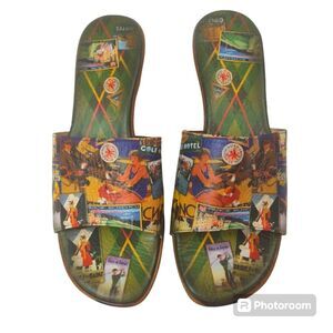 Icon,Wearable Art.Women's  Gold Hotel  Golf Novelty Themed Leather Slides  SZ 8